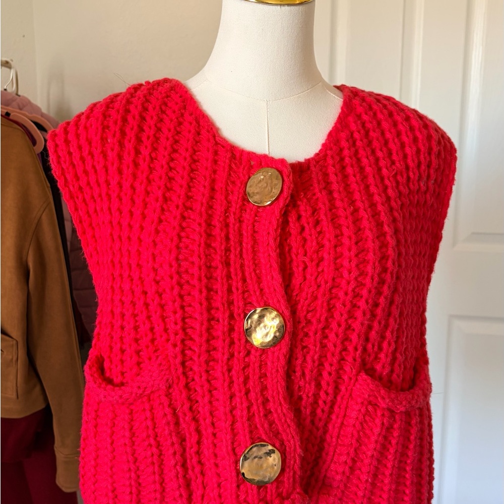 Amazon Women's Vibrant Red Cardigan Vest